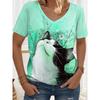 Женская футболка с рисунком животных и кошек, винтажная, стильная, классическая, несколько цветов, короткий рукав, V-образный вырез, обычные топы, повседневный принт, лето