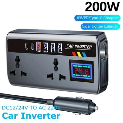 Портативный автомобильный инвертор DC 12V/24V в AC 220V Адаптер розетки с 3 USB-портами Быстрая зарядка Зарядное устройство для Автомобиля Грузовика Внедорожника Дома на колесах Зарядное устройство для телефона Адаптер