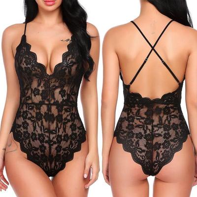 Сексуальные женские боди с кружевом на бретелях Perspective Lingerie Deep V-Neck Bodysuit