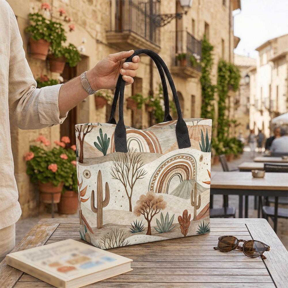 Bohemian Desert Print Canvas Tote Bag Casual Large Capacity Daily Handbag for Outdoor Shopping Travel