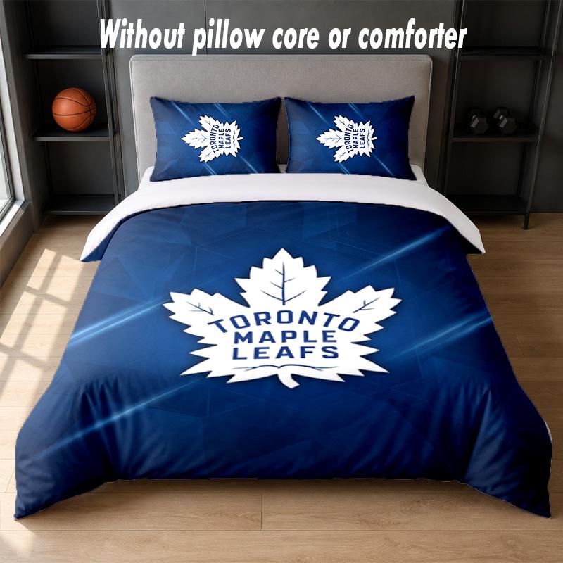 Toronto Maple Leafs Design Bed Bedding Set 1 Duvet Cover + 2 Pillowcases Soft Breathable Household Bed Linens