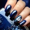 Короткие квадратные темно-синие ногти с цветочным узором – Снимаемые 3D-дизайн ногтей