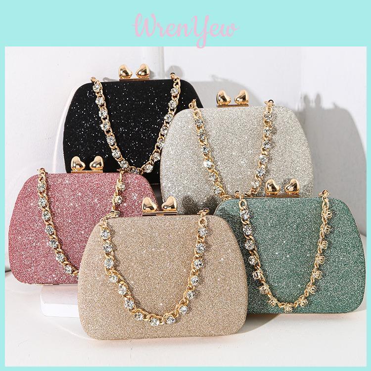 Luxury Pu Box Style Evening Clutch With Heart Rhinestones For Wedding And Cocktail Parties