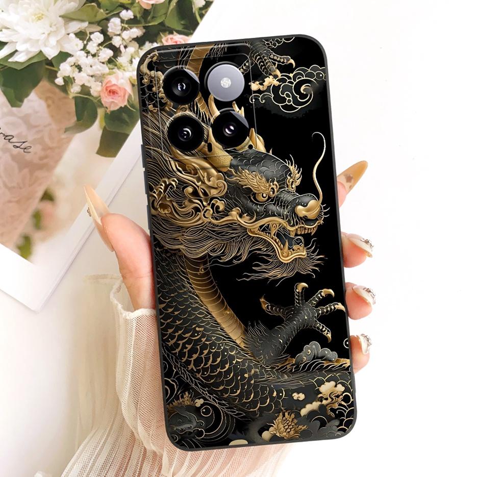 Чехол для Xiaomi Mi 14 Pro Крутой Чехол с Рисунком Совы и Дракона Мягкий Силикон Матовый Чехол для Телефона Для Xiaomi 14 Pro Mi14 5G Задняя Крышка Сумки
