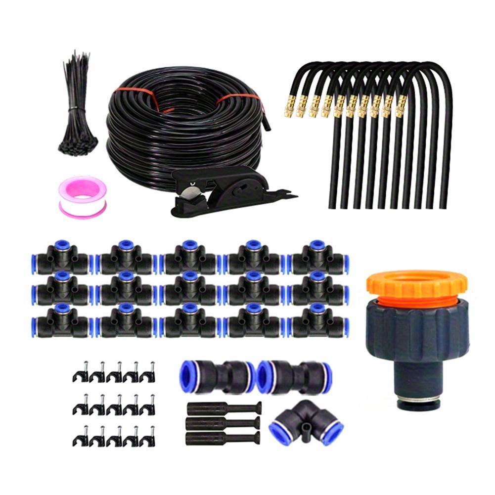 Hose Patio Misting Cooling System Garden Irrigation System Kit with 360-degree Bendable Nozzles for Greenhouse Lawn Watering