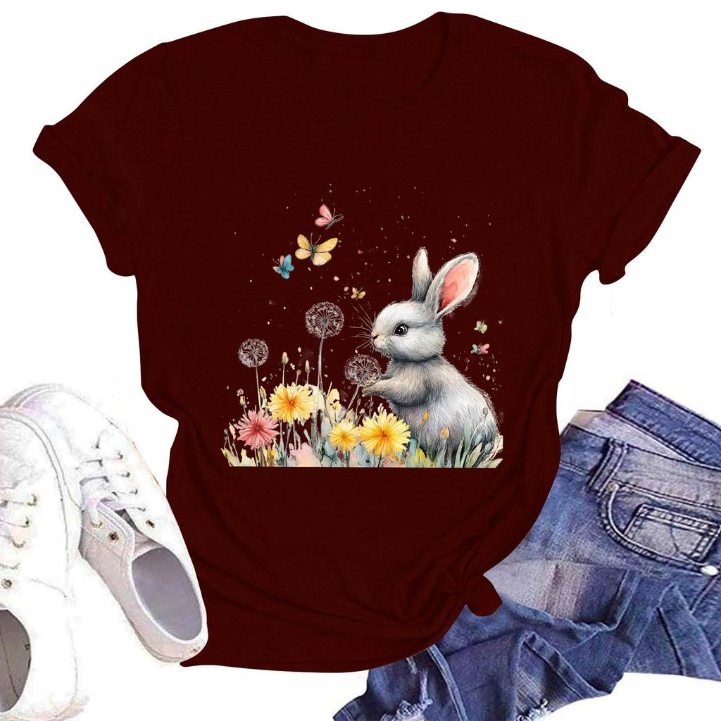 Women's Casual Round Neck Short Sleeve Pullover Printed T-Shirt Top