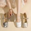 Silver Mary Jane Shoes Women's Head French Word with Thick Heel Temperament Gentle Light Mouth 2025 New Single Shoes Flat Bottom