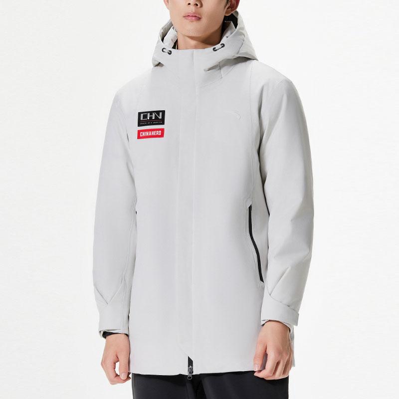 Anta Однотонная водонепроницаемая куртка средней длины с капюшоном, мужская верхняя одежда, трава-зима-серый 152417909-1