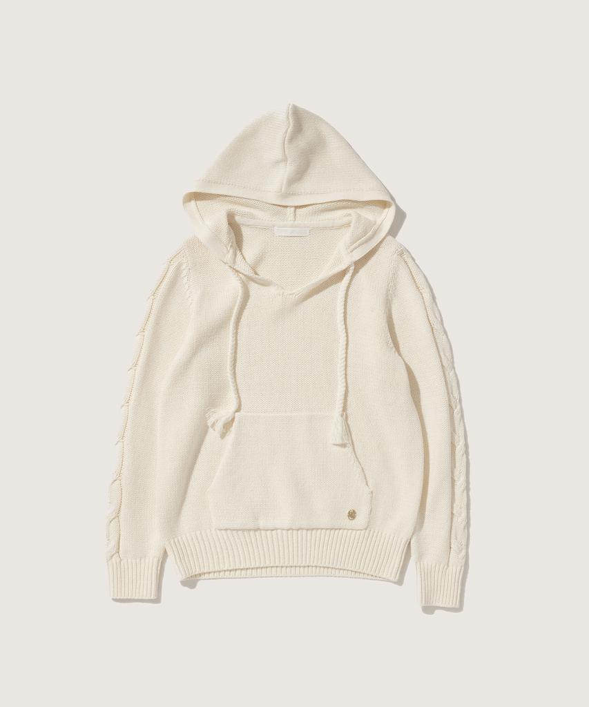 PLAC WOMEN V-Neck Hooded Knit Ivory