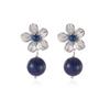 Vintage carved flower natural stone earrings, lapis lazuli, tiger's eye stone drooping earrings, niche literary and high-end earrings.