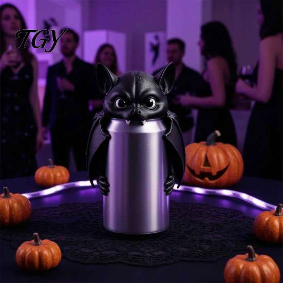Halloween Table Decor Bat Can Cover for Standard Soda Cans, 3D Printed Reusable Drink Topper Lids with Eyes & Wings, Novelty Dustproof Cap Parties