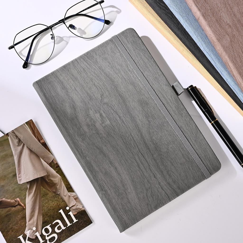 A5 Faux Wood Grain PU Leather Elastic Closure Notebook with Elastic Pen Loop Elegant Writing Journal