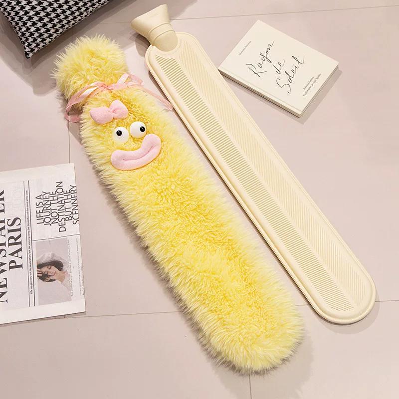 Cartoon Big-Eyed Ugly-Cute Warm Bed Water-Filled Hot Water Bottle, Large Long Strip Water-Filled Hot Water Bottle, Ugly-Cute Plush Cover Hot Water