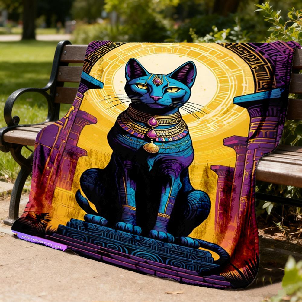 1pc Egyptian Cat Statue Throw Blanket Polyester Fiber, Lightweight Flannel, Soft & Warm, All Season Use for Outdoor, Camping Digital Print