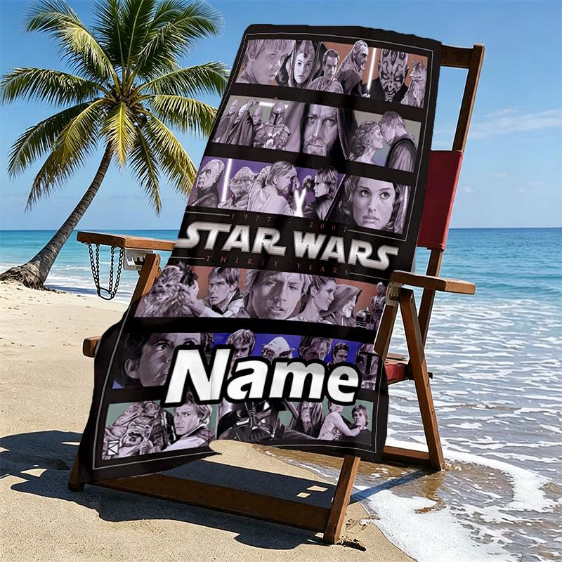 Custom Name Personalized Star Wars Print Beach Towel, for Trip Camping Beach Party Home Decor, Birthday Gift for Family & Friends