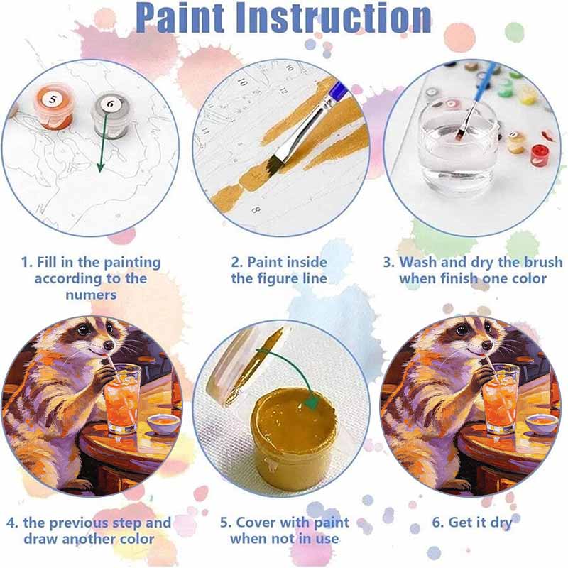 Oil painting DIY digital painting handpainted cute raccoon drinking juice bar counter living room hallway decorative wall hanging