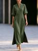 Европейская и американская женская одежда весна и осень элегантный темпераментный стиль воротник-стойка рукава-фонарики разрез по подолу трехчетвертной рукав платье