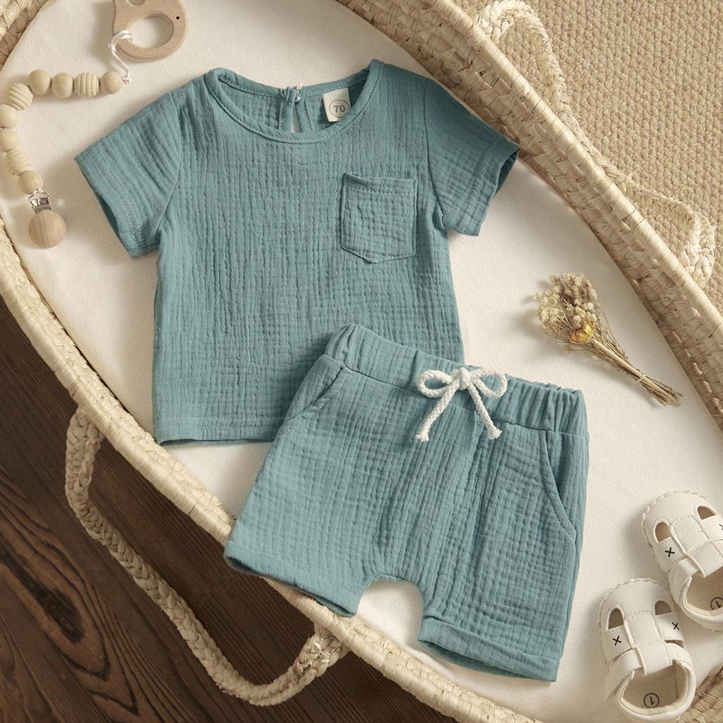 0-4Y Summer Baby Boy Girl Clothes Sets Toddler Newborn Kid Baby Soft T-shirt Shorts Children Outfits Solid Color