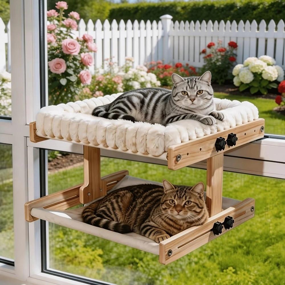 Wooden Frame Cat Window Bed Plush Cushion Cat Hammock Pet Furniture Cat Perch Hammock Home Use