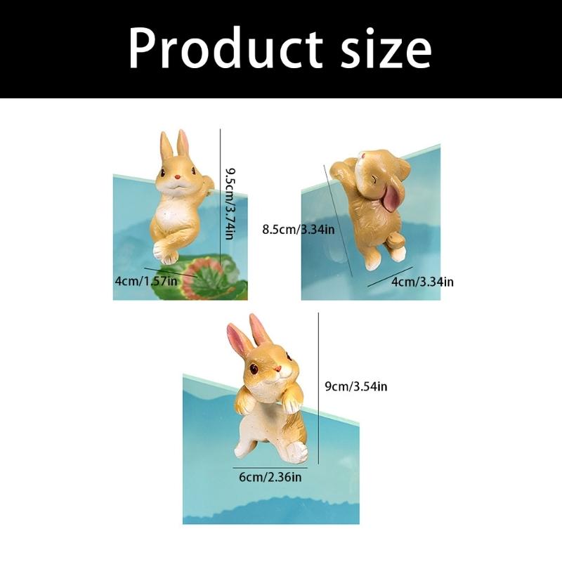 Pack of 3 Colorful Rabbit Resin Figurines Ideal for Hanging on Balconies or Aquariums Edges Multifunctional Decors