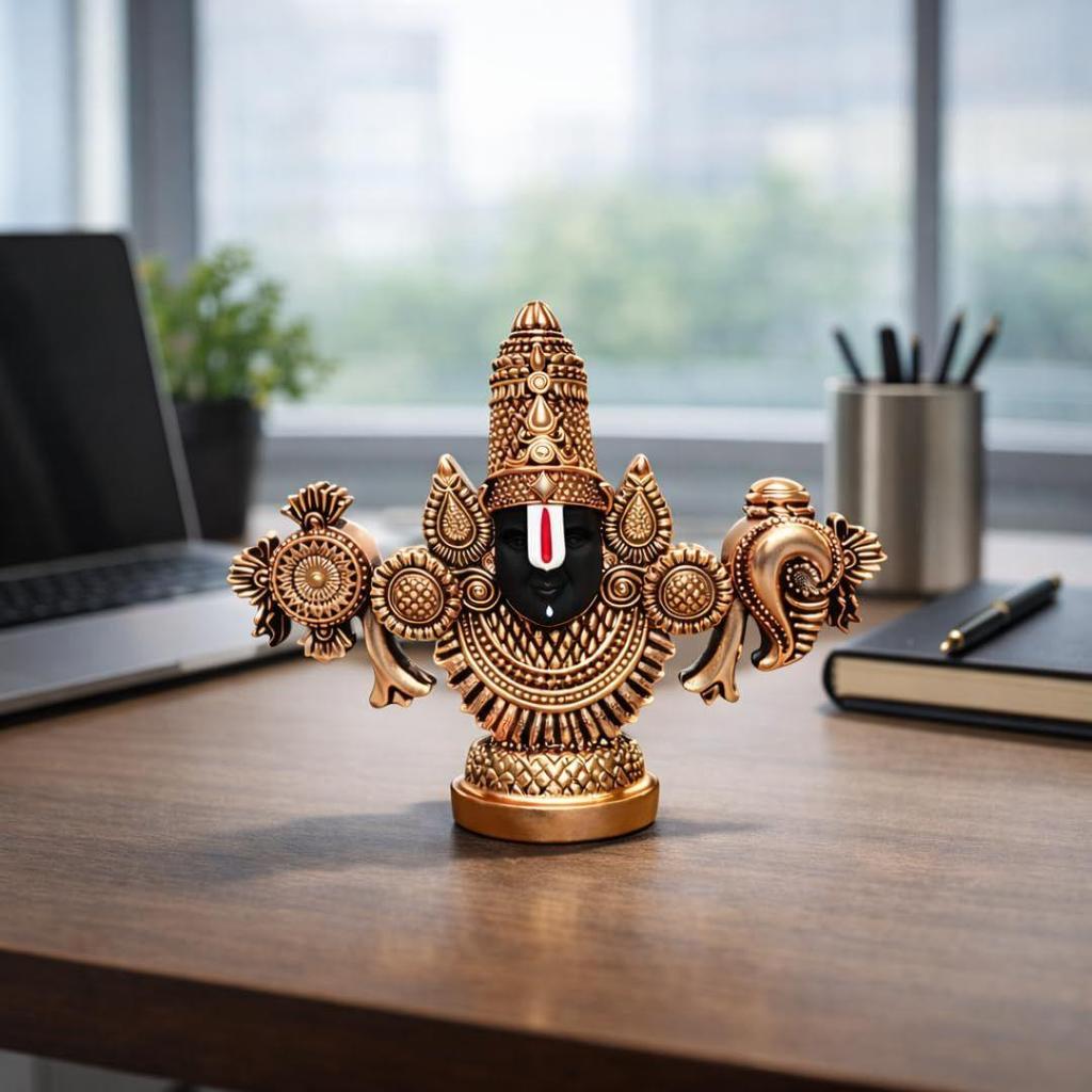 Gold Art India Идол Господа Венкатешвары Баладжи | Антикварное матовое покрытие с медным напылением Маленький Тирупати Баладжи