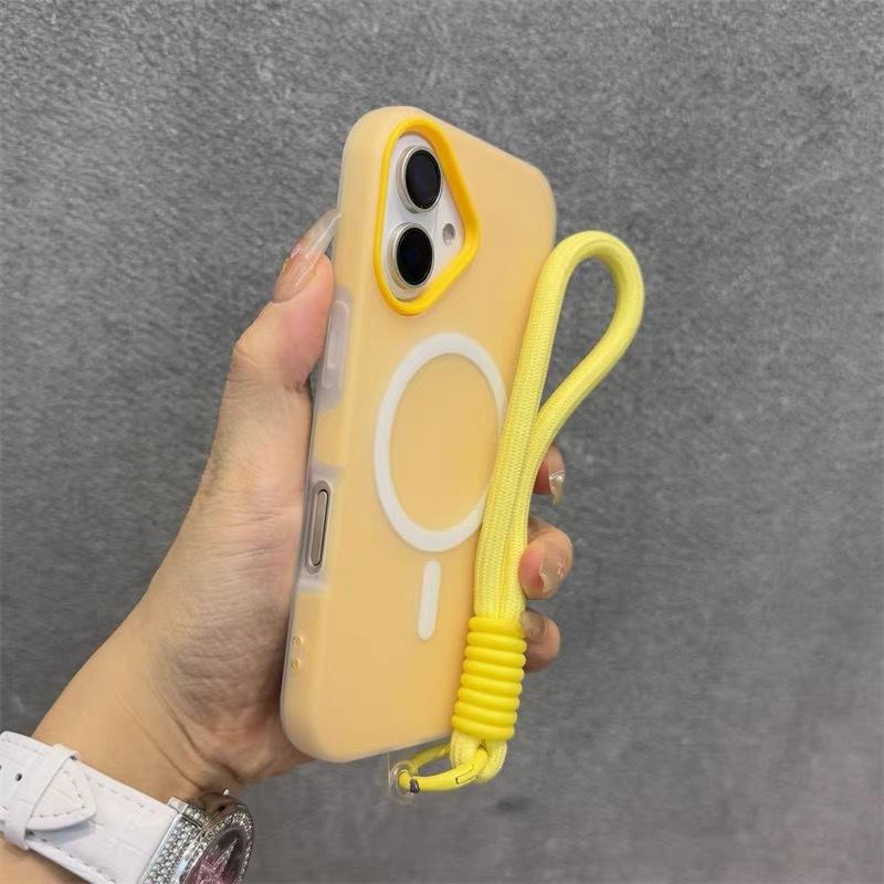 Конфетная милая кожаная на ощупь 2-в-1 Магнитный чехол для телефона для iPhone 11 12 13 14 15 16 17 Pro Max Plus Ремешок на запястье Матовая крышка