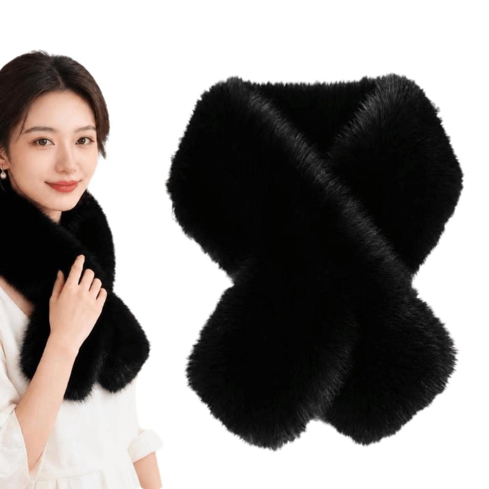 Plush Cross Scarf Thickened Neck Collar Elegant Imitation Fox Fur Scarf for Women Girls