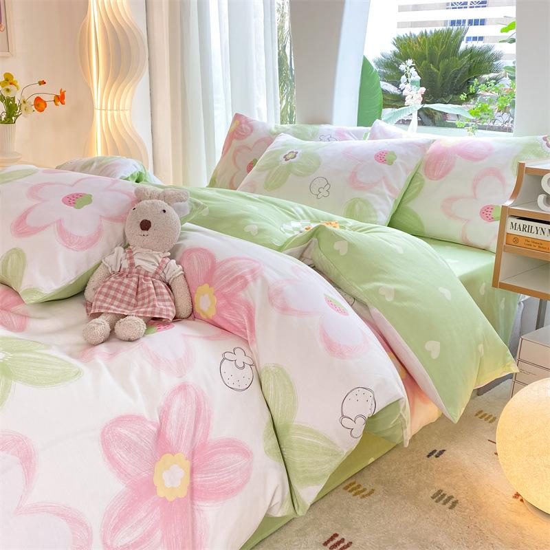 Комплект из четырех предметов из чистого хлопка, 60 штук, небольшой свежий комплект из трех предметов для спальни, осенне-зимний утолщенный пододеяльник, простыня