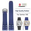 Высококачественный резиновый ремешок для часов Cartier Santos, ремешок для Santos 100 Series, черный, синий, водонепроницаемый браслет, ремень с раскладывающейся застежкой, 21 мм
