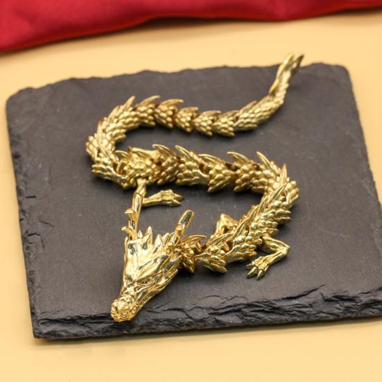 Chinese Zodiac Dragon Statue Golden Brass Dragon Sculpture with Movable Joints Chinese Zodiac Dragon Collectible Figurine Table Decor Ornament