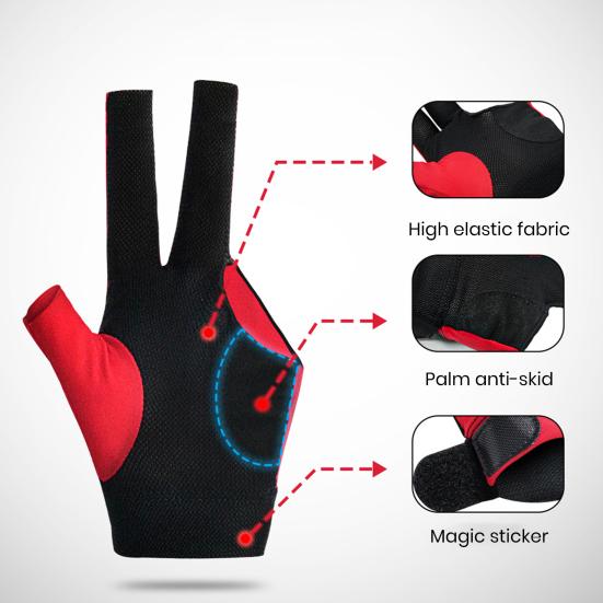 1Pc 3-Finger Billiards Glove Anti-slip Sweat-absorbing Breathable Men Women Left Hand Snooker Cue Sport Glove Billiards Accessories
