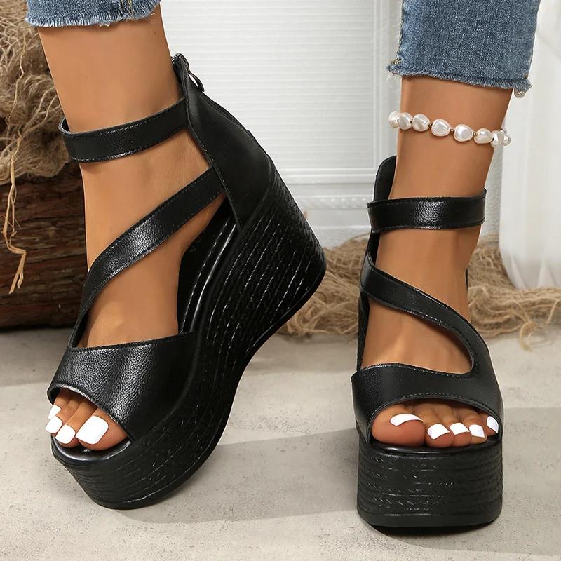 Fashion Women's Peep Toe Chunky Platform Sandals Ankle Strap Wedge Heel Gladiator Sandals for Women 2025 Summer Thick Bottom Beach Shoes
