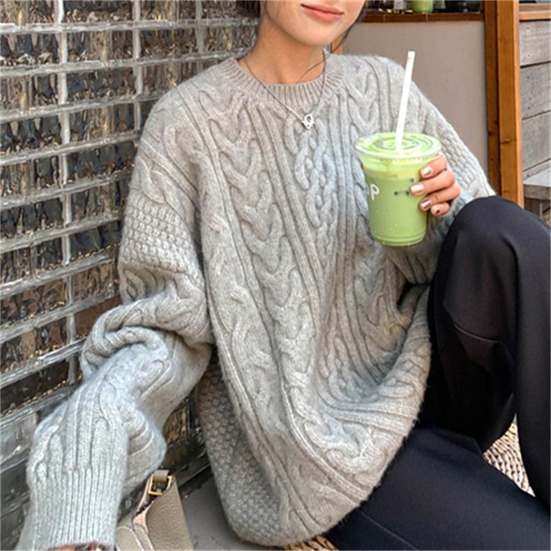 Korean Gentle Dough Twists Knitted Pullovers Sweater Women's Autumn/Winter Thickened Soft Waxy Knit Loose Pullover Top