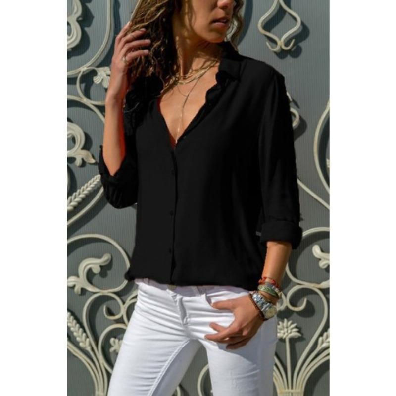 European and American For Women Clothing Popular Long-sleeved Women Lapel Button-down Shirt Top