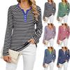New Casual Striped Long-sleeved T-shirt V-neck Base Top for Women