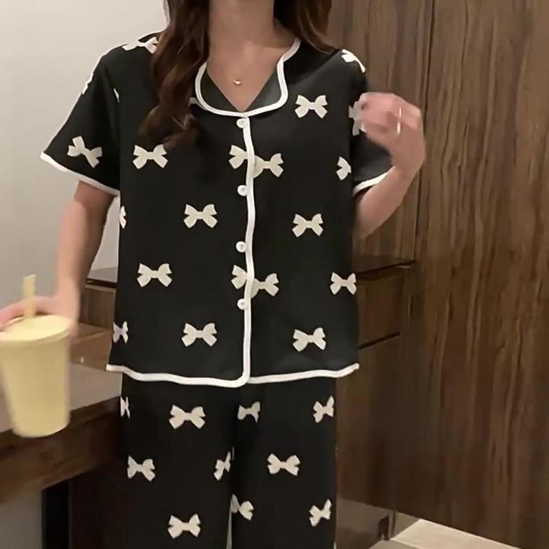 Women's New Pajamas Women's Summer Short-Sleeved Thin Section of The Large Size Loose Simple Lapel Homewear Three-Piece Suit
