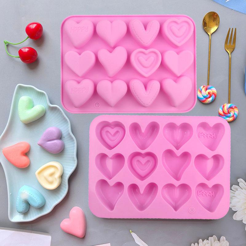 Heart Chocolate Silicone Mold For Valentine's Day Love Candy Jelly Ice Cube Tray Wax Melts Cake Decoration Cupcake Topper Tools