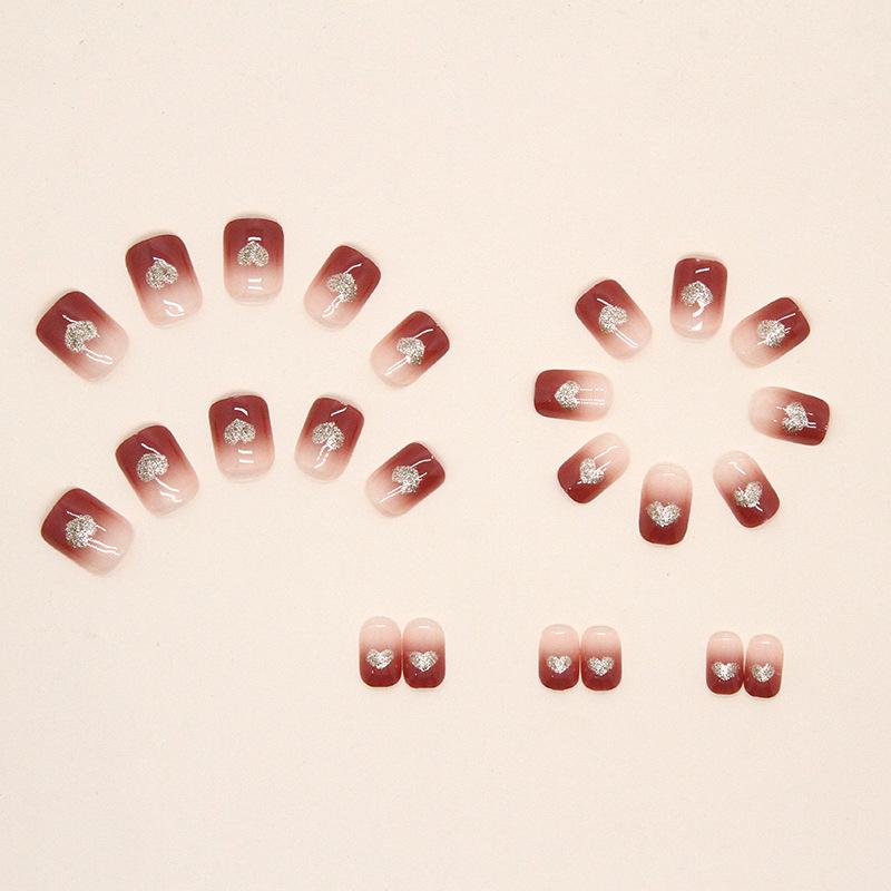 24 Pieces Simple and Gradual Change of Color Manicure White Flash Gold Powder Love Nail Piece Wear Nail Practice Special Fake Nails