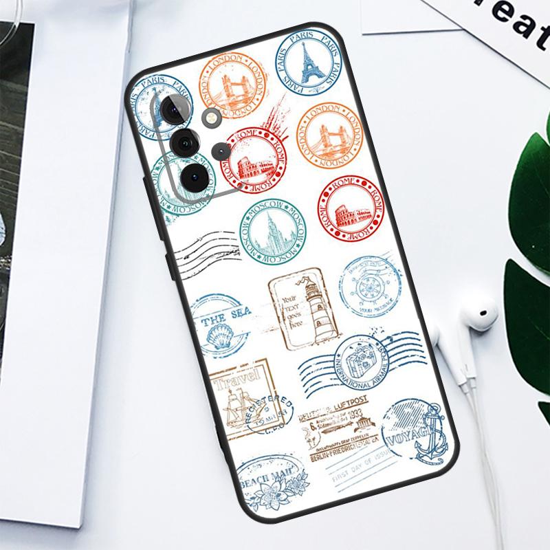 Retro Post Card Passport Stamps For Samsung Galaxy A06 A05 A16 A54 A34 A14 A55 A35 A15 A53 A33 A13 A22 A32 A52 Phone Case