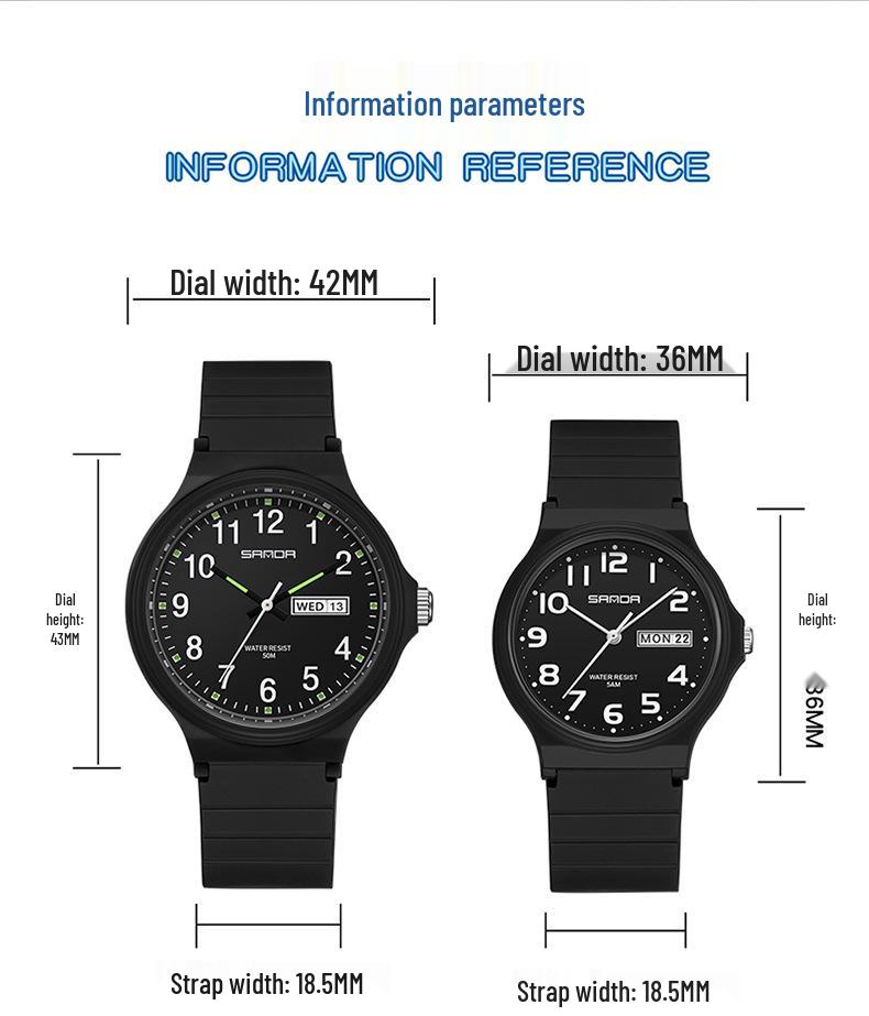 Sanda 6060 Dual Calendar Waterproof Quartz Watch for Casual Outdoor Wear - Men's & Women's Student Wristwatch