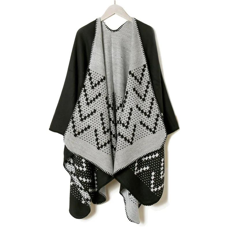 21 Style Big Pendulum Cloak With Hat Arabic Poncho Women Leopard Pocket Shawl Cape Knitted Middle East Split Thick Warm Blanket