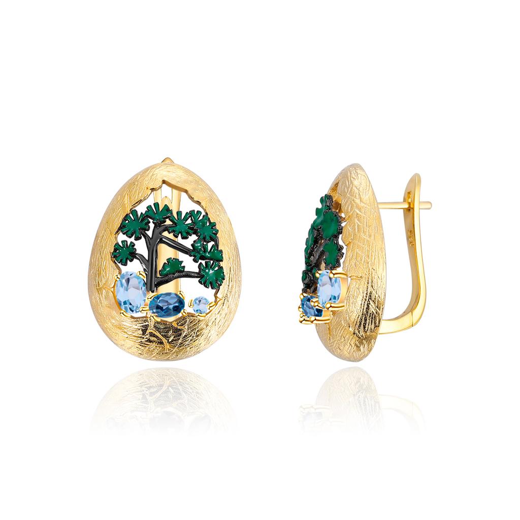 Оригинальные дизайнерские серьги с драгоценными камнями в природном стиле, высококачественные серьги в стиле ретро из серебра 925 пробы с драгоценными камнями натурального цвета