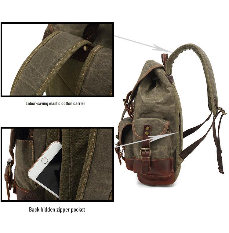 Unisex Waterproof Waxed Canvas Travel Backpack for Outdoor Sports and Laptops