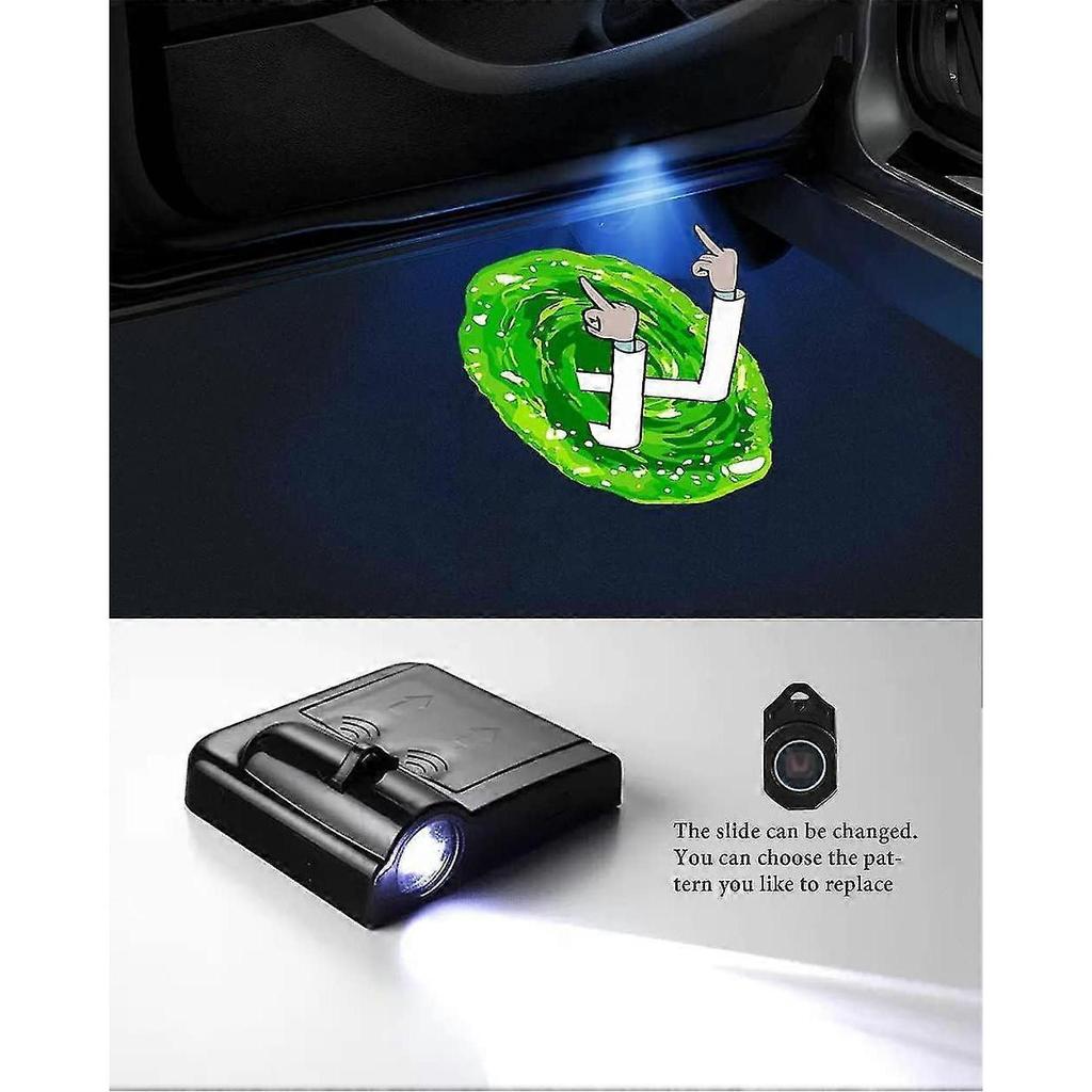 2pcs Car Door Lights Logo Projector For Rick And Morty Car Door Projector Lights Welcome Courtesy Ghost Shadow Lamp Universal Wireless Car Door Lights