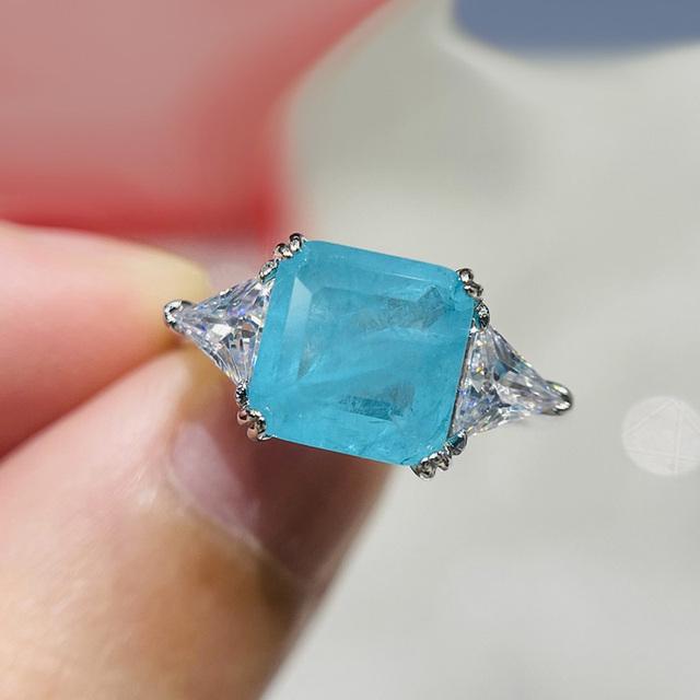 Серебряный цвет, синие / розовые / зеленые кольца для женщин, параиба, изумруд, турмалин, драгоценный камень, помолвка, модные свадебные украшения 9 * 9