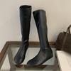 Eilyken Мода Панк Стиль Круглый Носок Женские Сапоги до Колена Осень Зима Низкий Каблук Длинные Ботильоны Женская Обувь