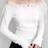 French Style Off Shoulder Top With Lace Patches And Embroidery For Women Spring