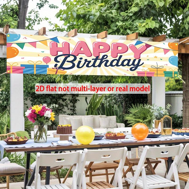 Happy Birthday Courtyard Banner, Polyester Outdoor Yard Sign Fence Decoration