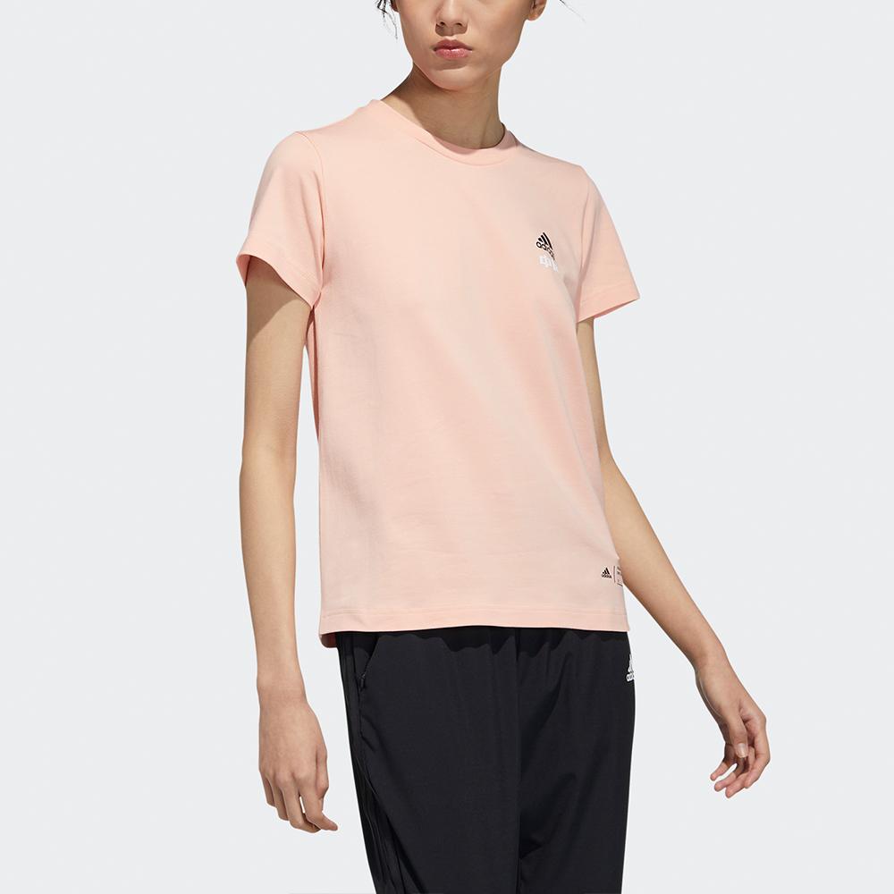 adidas Футболка China Tee W 2 Panda Print Round Neck Sports Short Sleeve T Shirt Women Tops Bright-Pink GP1851
