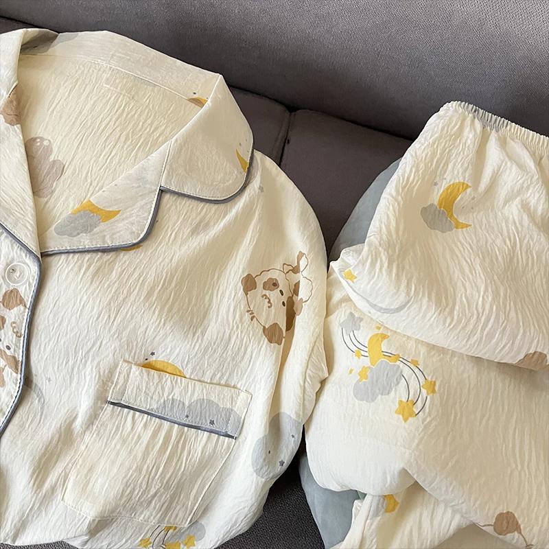 Милая пижама с рисунком луны и собаки, корейская повседневная мягкая пижама с лацканами, большой размер, весенняя домашняя одежда